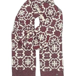 Floral Knit Scarf in Burgundy and Cream